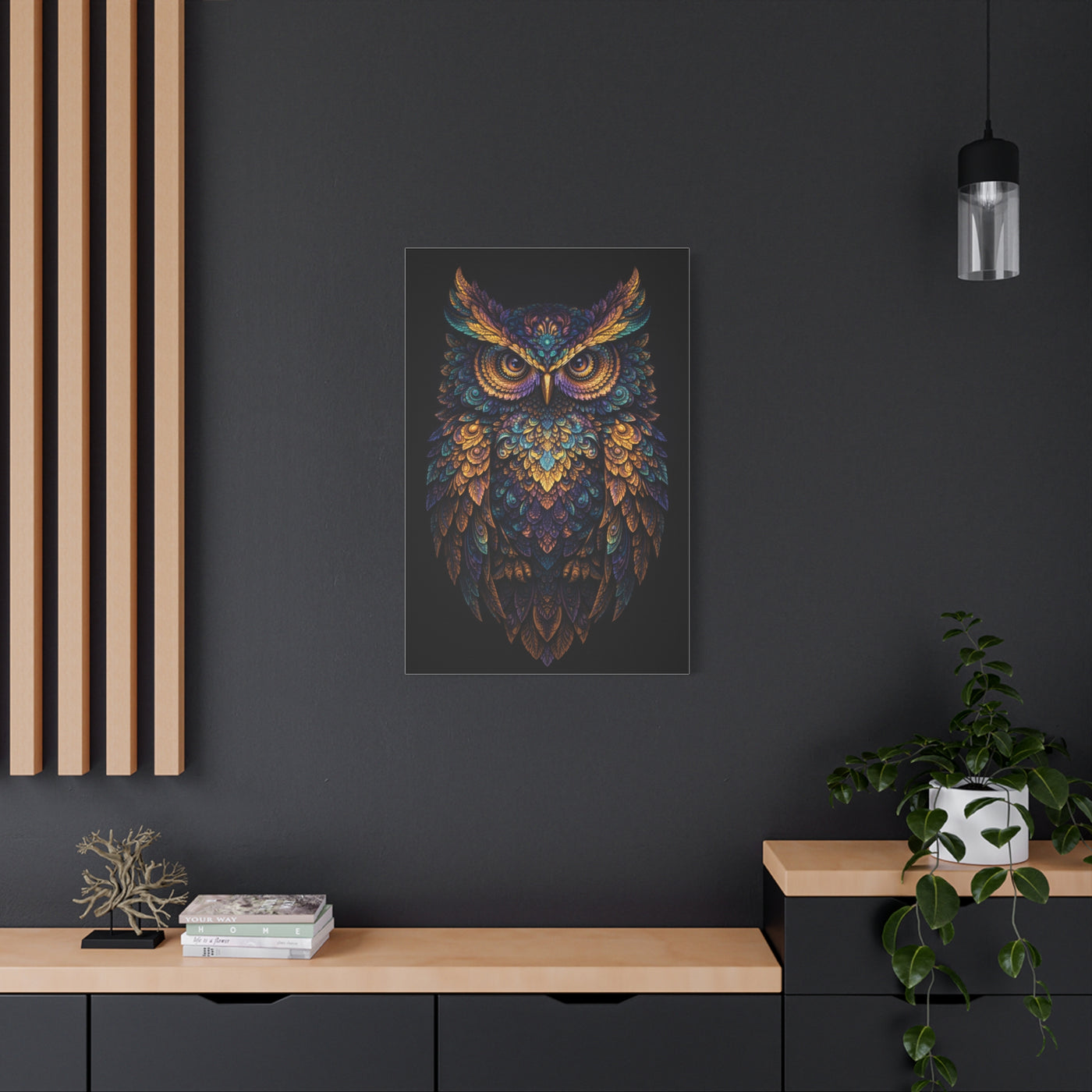 Jewel Feather Fractal Owl Wall Art & Canvas Print