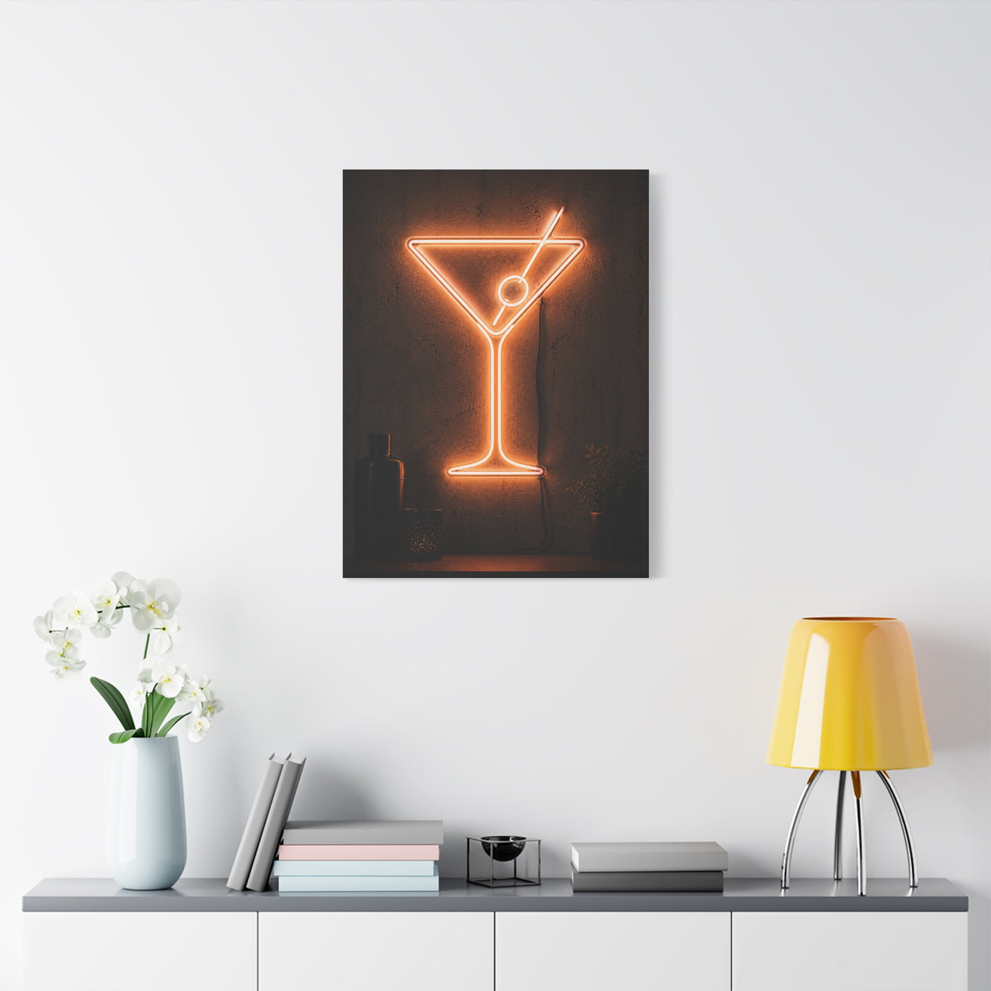 Amber Neon Martini Sign Wall Art & Canvas Print