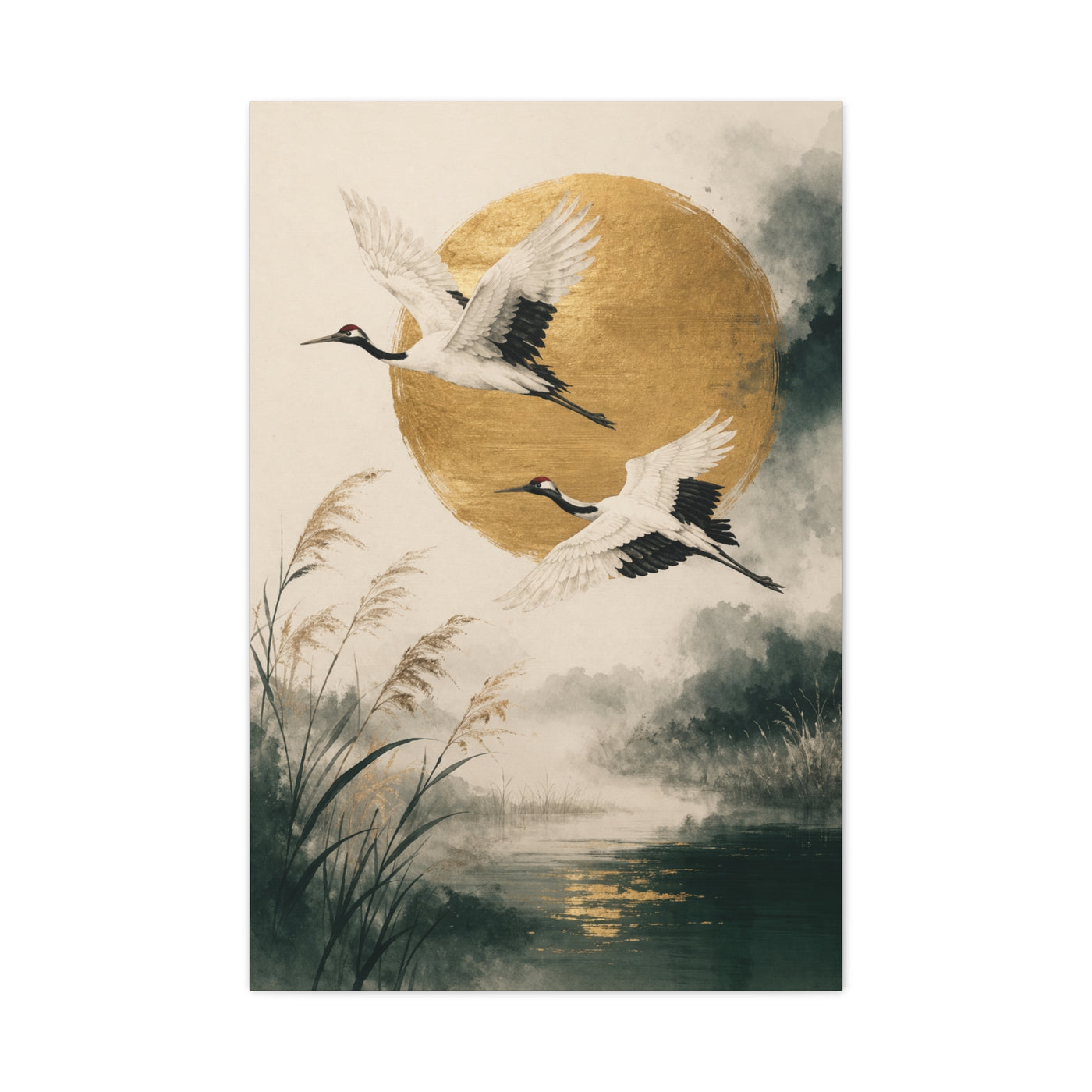 Golden Crane Serenity Wall Art & Canvas Print