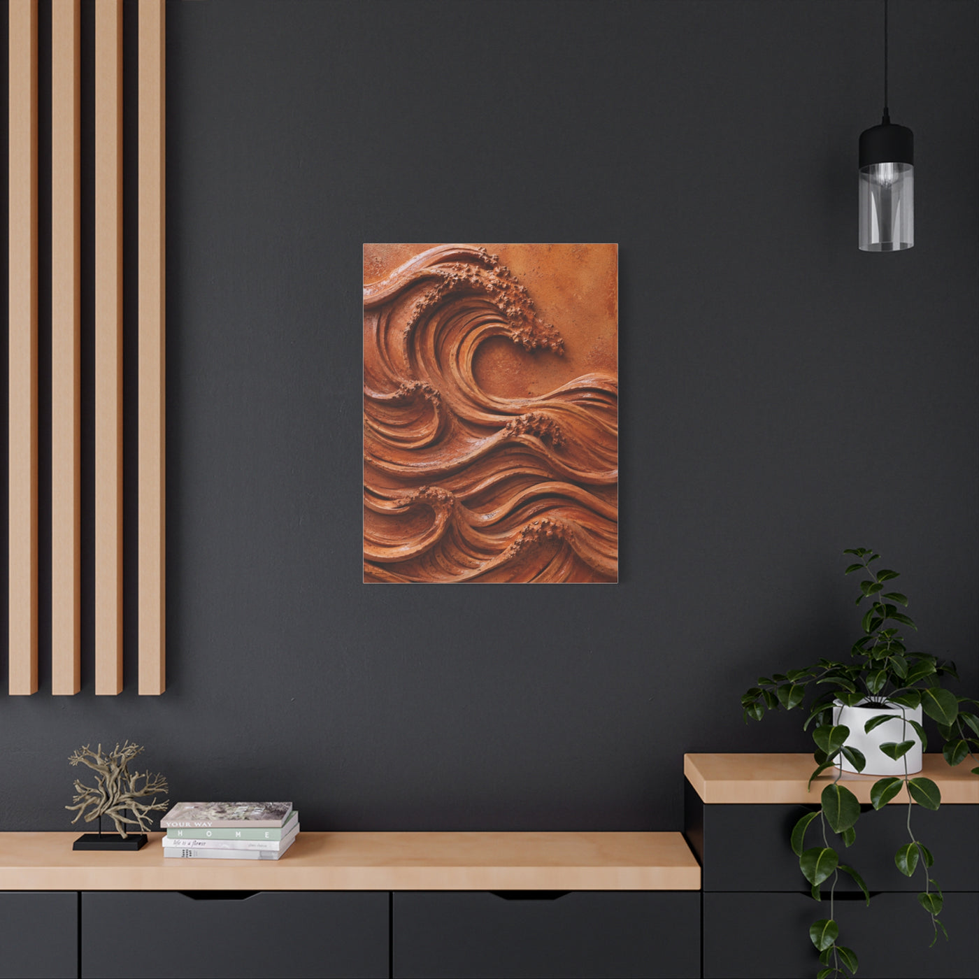 Terracotta Clay Wave Sculpture Panel Wall Art & Canvas Print