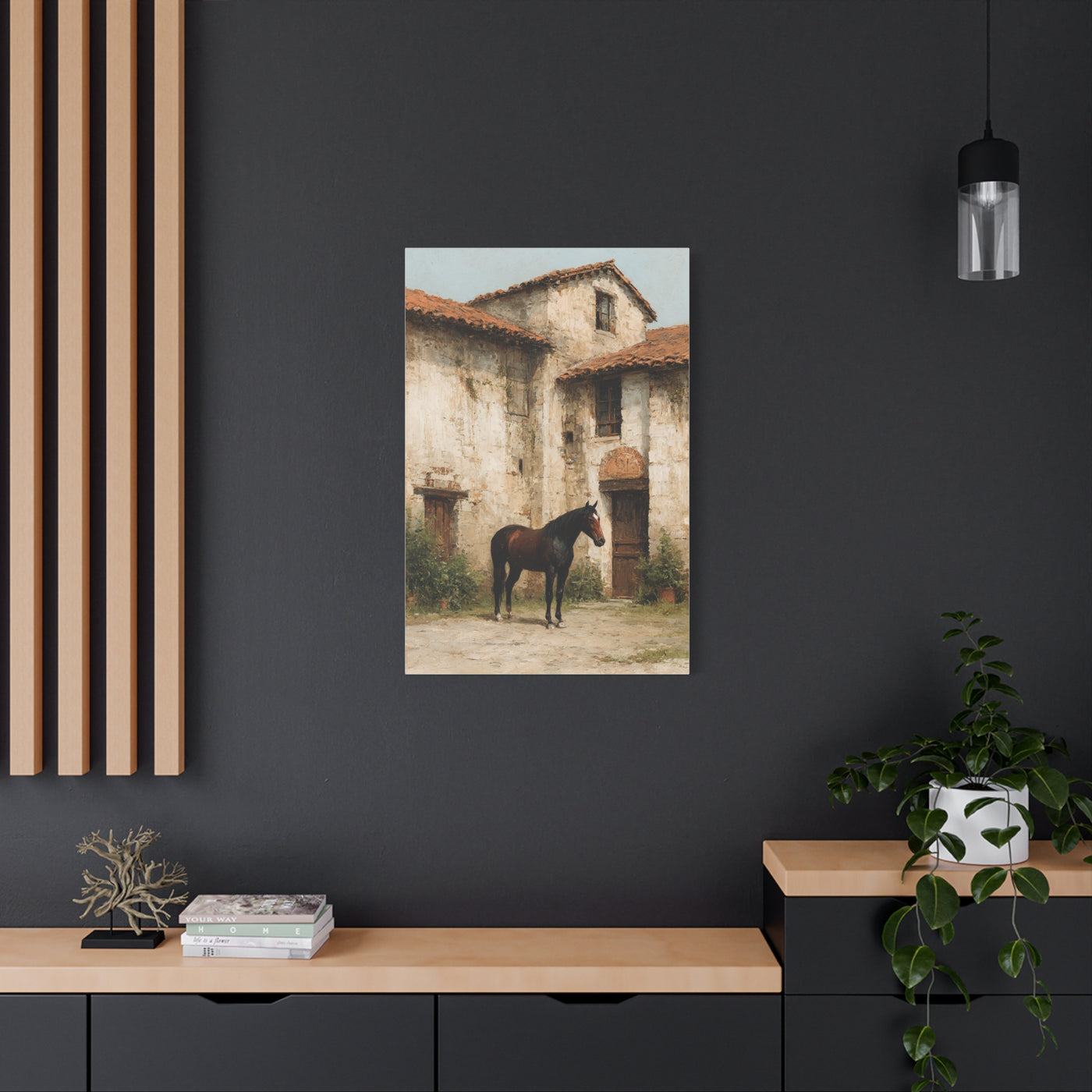 Rustic Courtyard Horse Scene Wall Art & Canvas Print