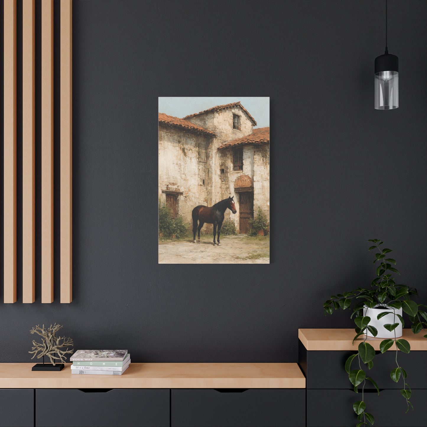 Rustic Courtyard Horse Scene Wall Art & Canvas Print