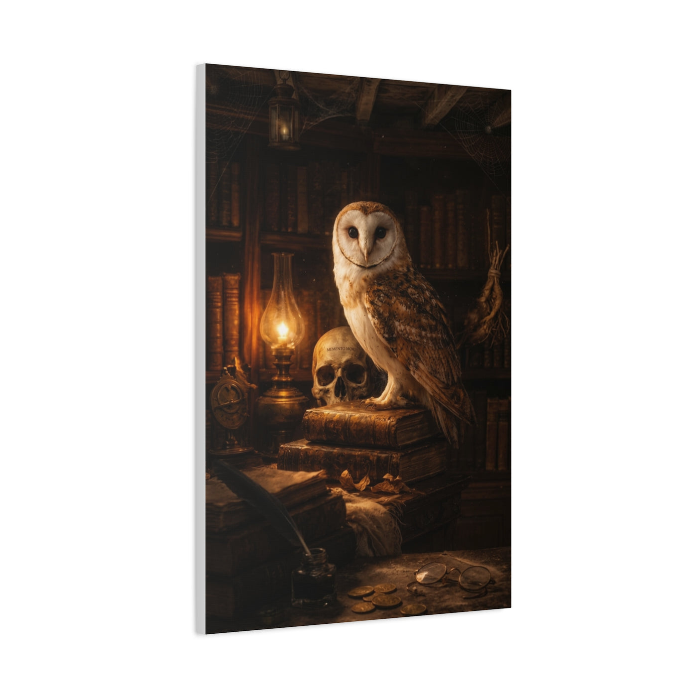 Dark Academia Majestic Barn Owl Library Study Wall Art & Canvas Print