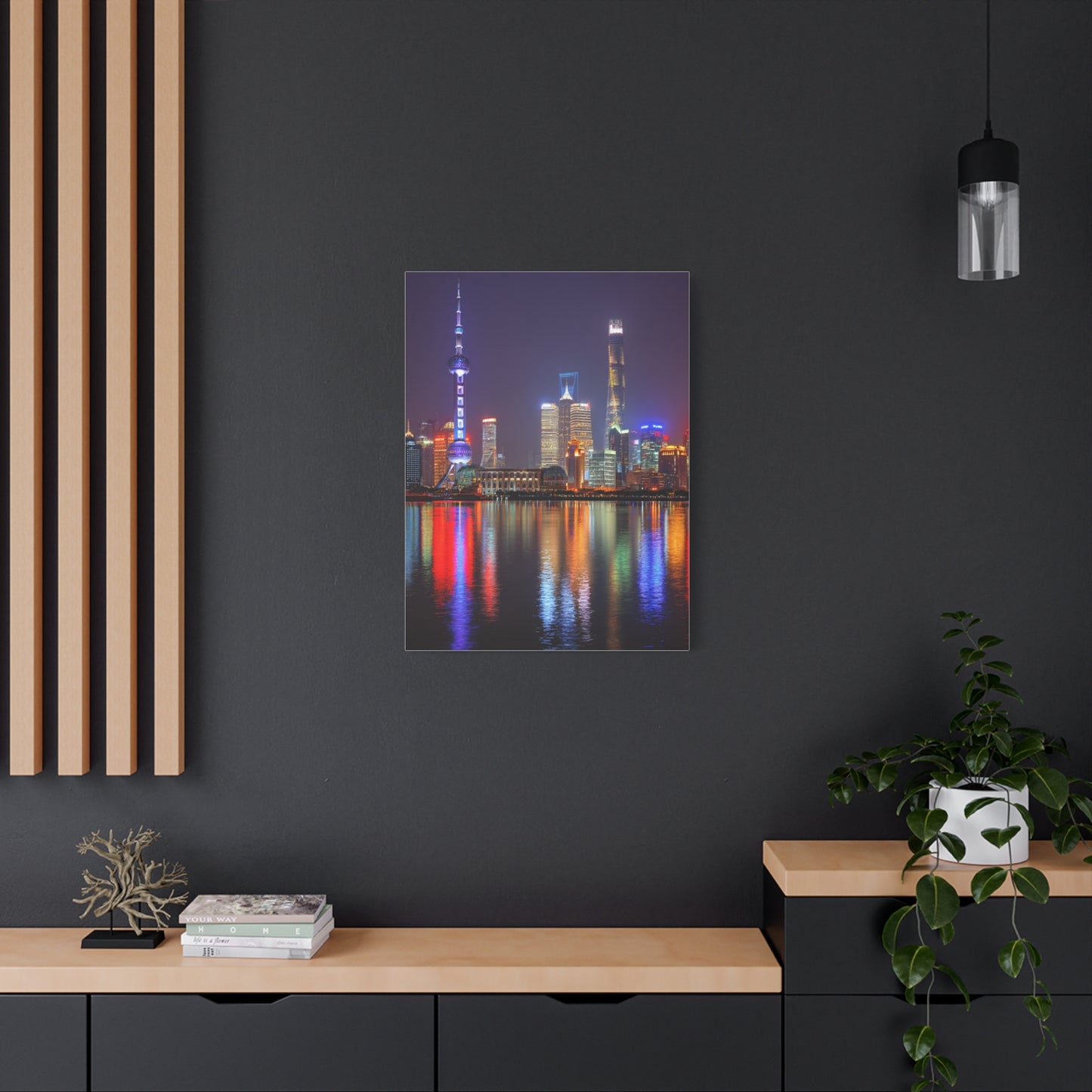 Shanghai Skyline Night Reflections Wall Art & Canvas Print
