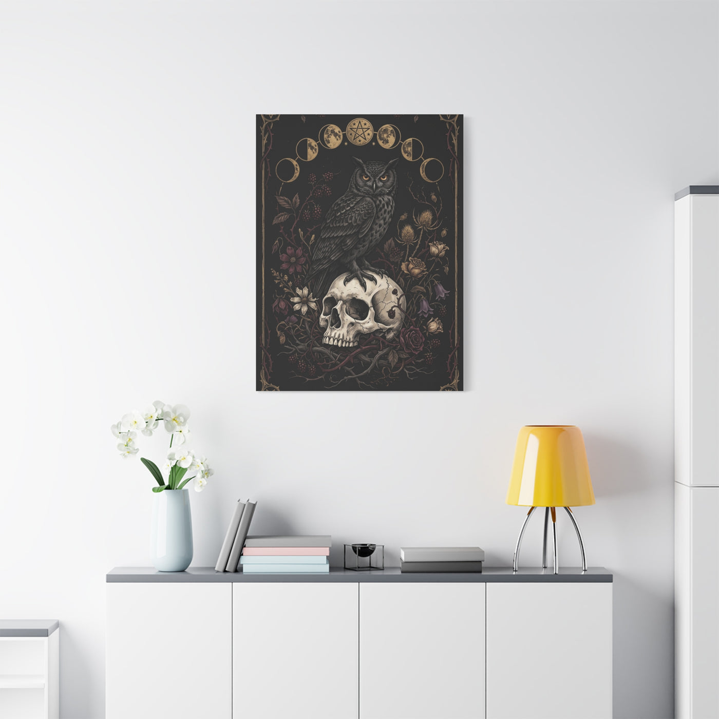 Gothic Occult Owl Skull Composition Wall Art & Canvas Print