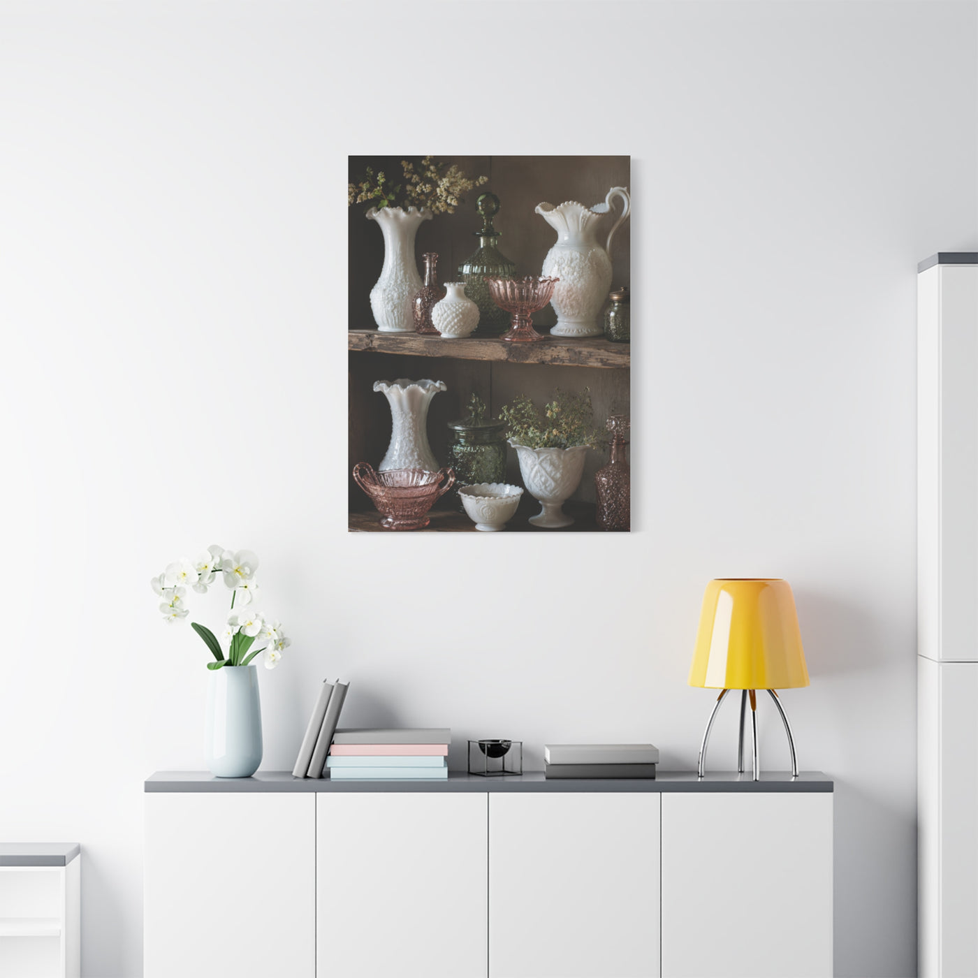 Antique Glassware Still Life Shelf Display Wall Art & Canvas Print