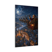 Santa Sleigh Flight Over Snowy Village Wall Art & Canvas Print