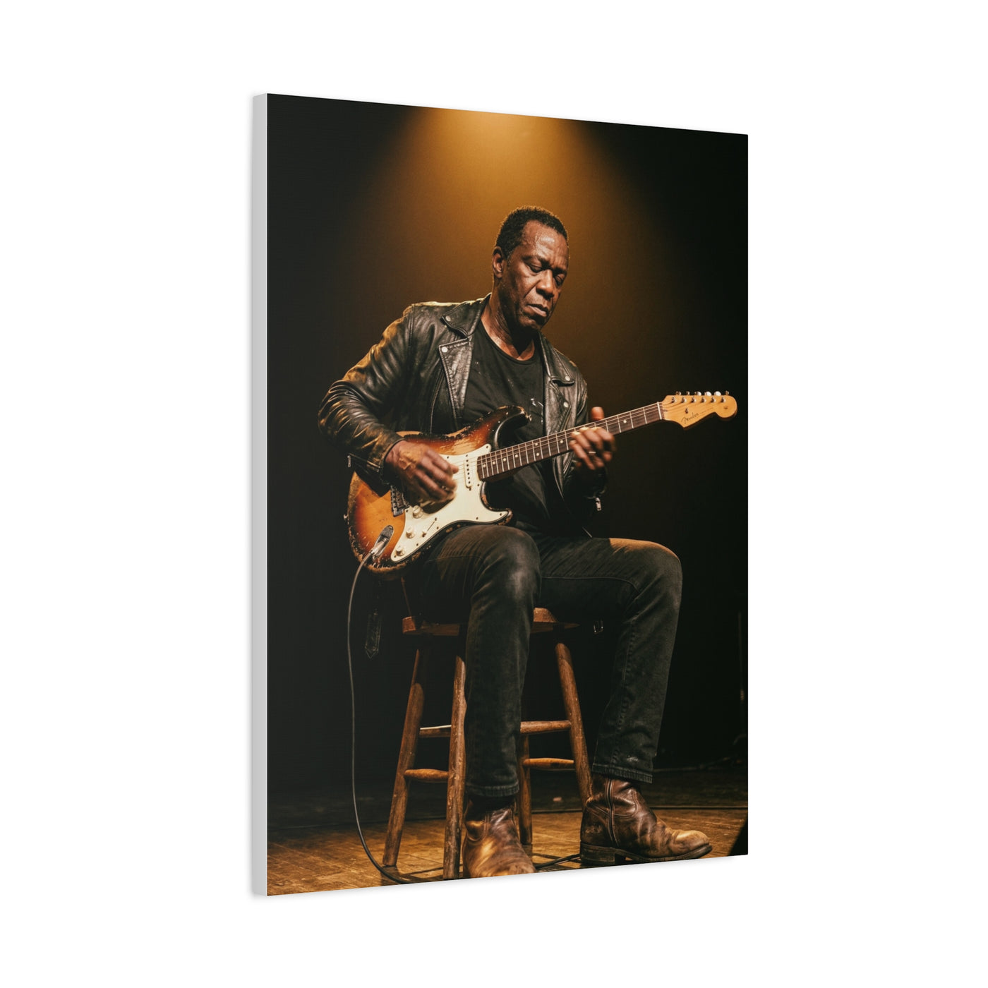 Blues Guitarist Intimate Spotlight Wall Art & Canvas Print