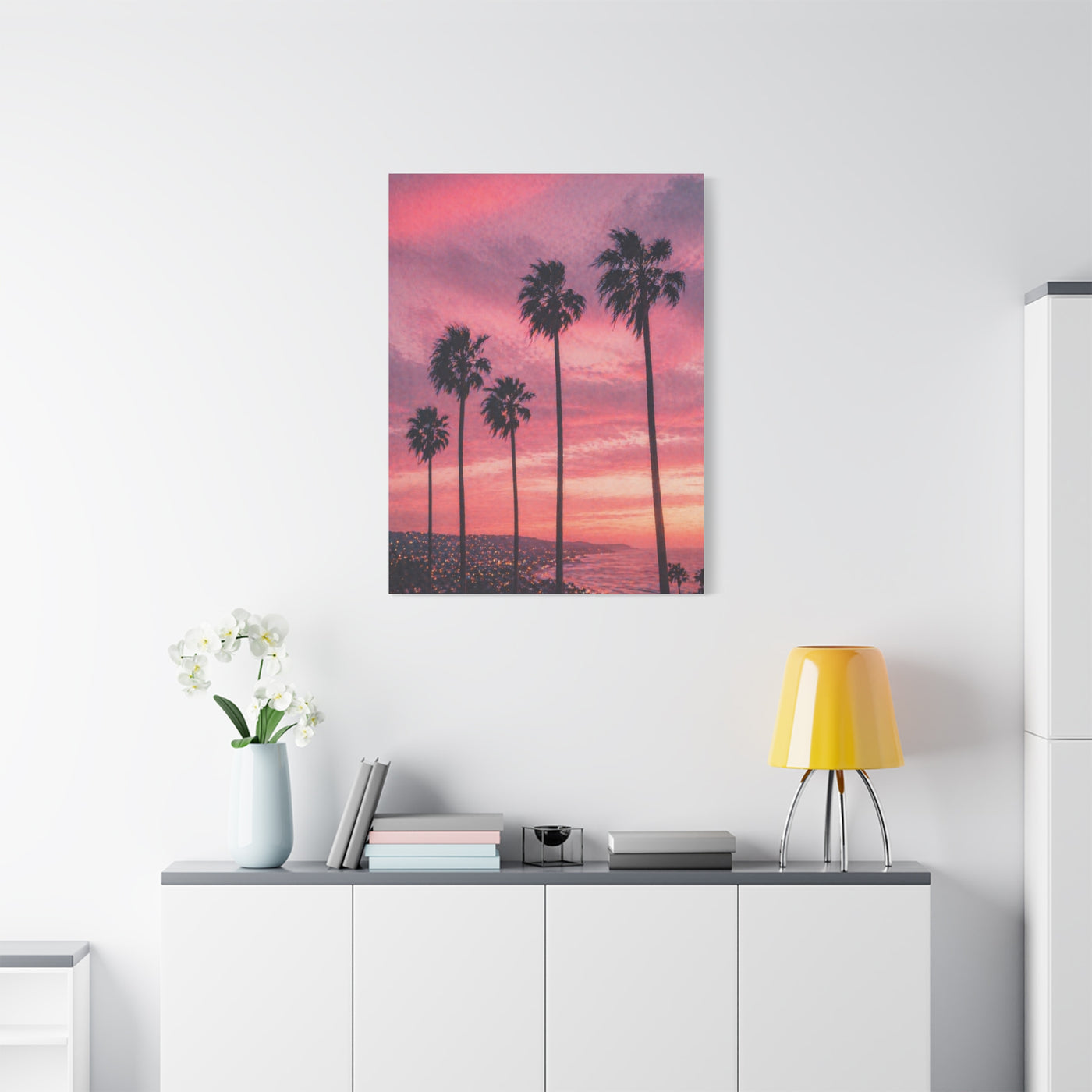 Pink Sunset Palm Coast Wall Art & Canvas Print
