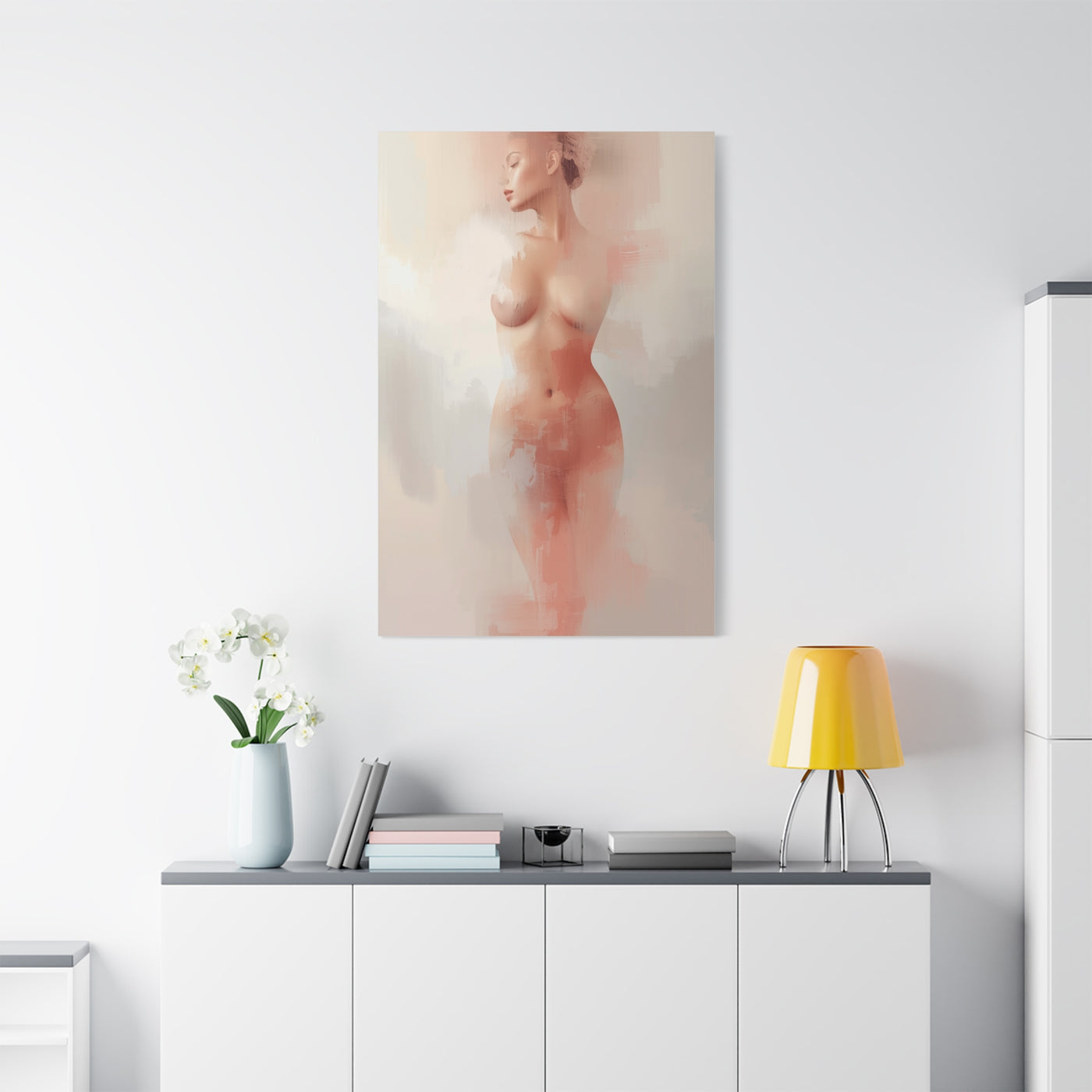 Blush Veil Figure Abstraction Wall Art & Canvas Print