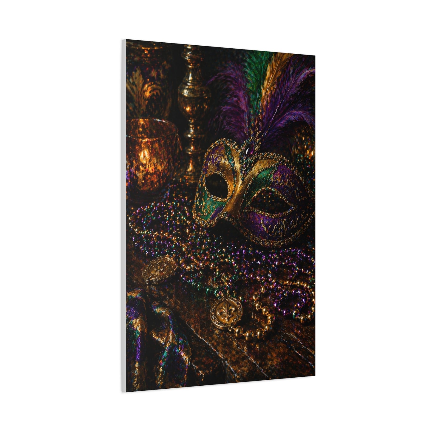 Mardi Gras Mask & Beads Still Life Wall Art & Canvas Print