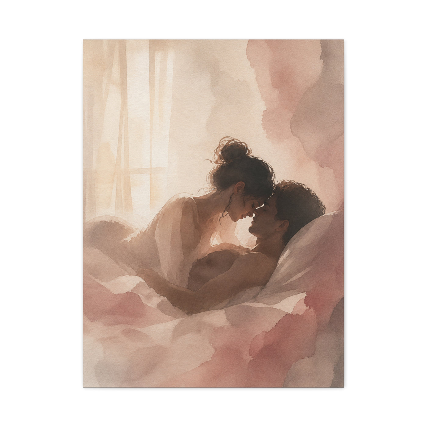 Soft Watercolor Lovers Sunrise Embrace Wall Art & Canvas Print