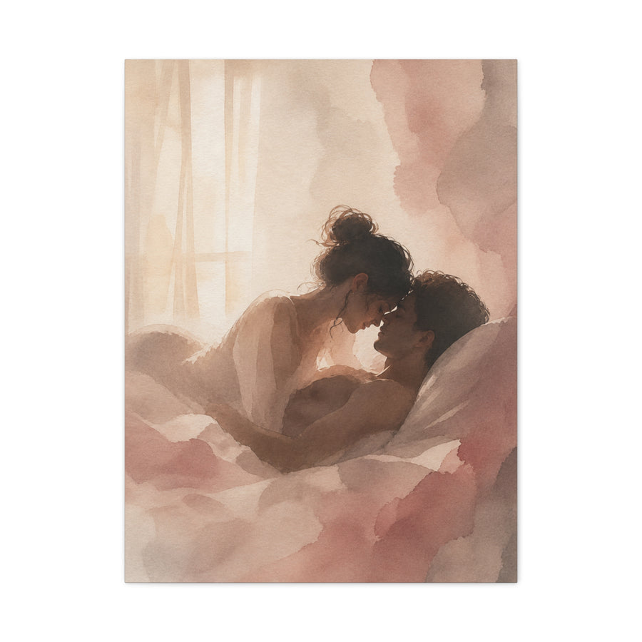 Soft Watercolor Lovers Sunrise Embrace Wall Art & Canvas Print