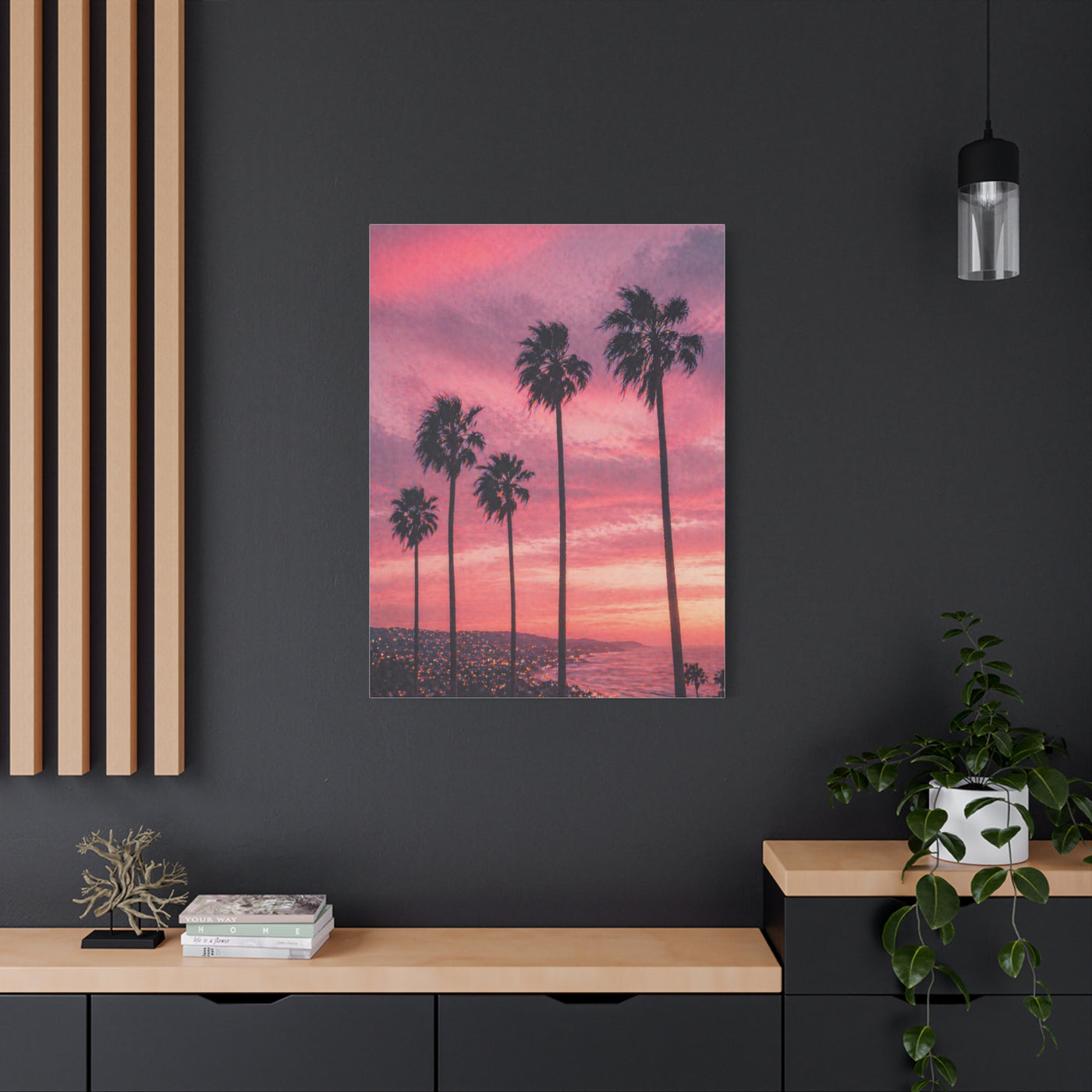 Pink Sunset Palm Coast Wall Art & Canvas Print