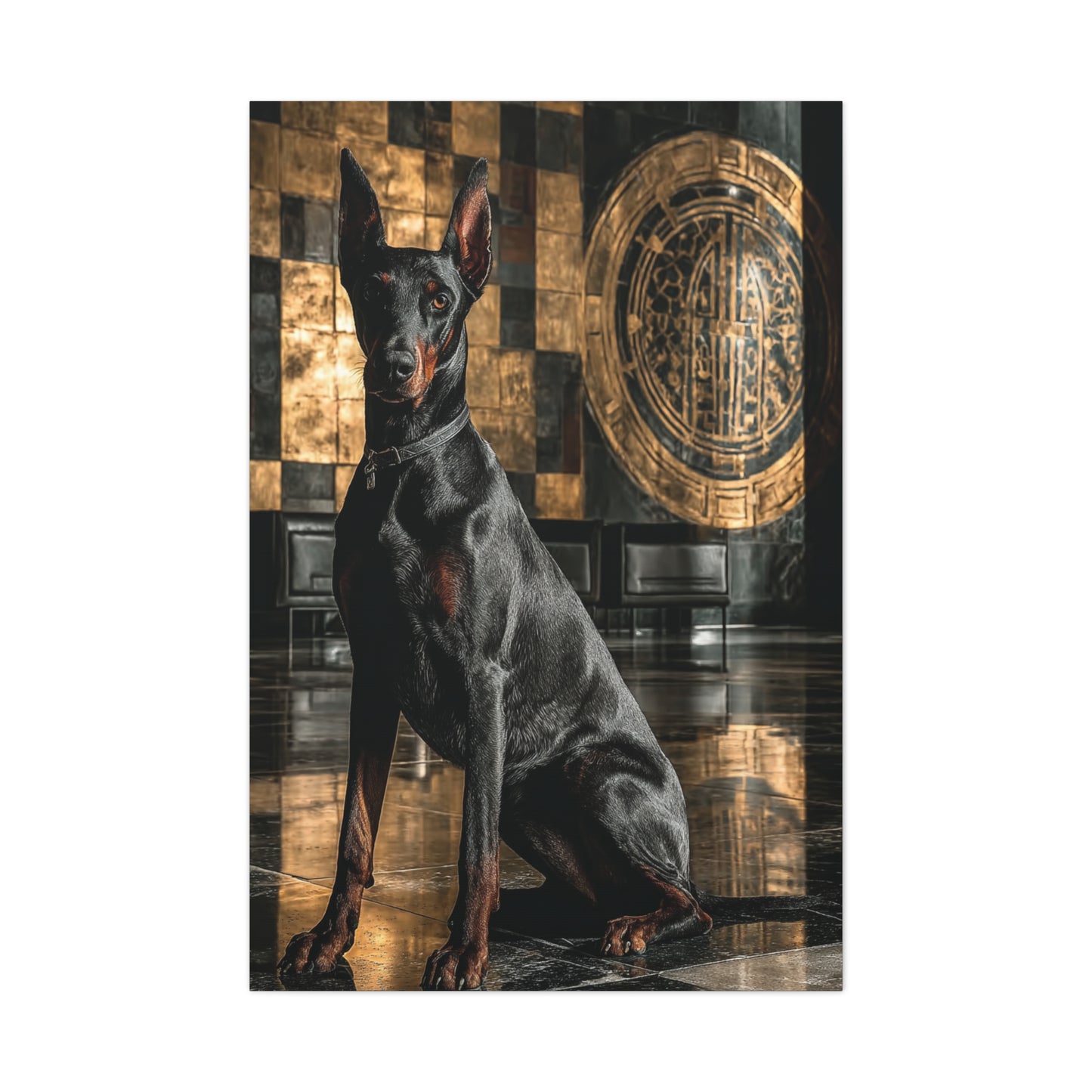 Doberman Art Deco Portrait Wall Art & Canvas Print