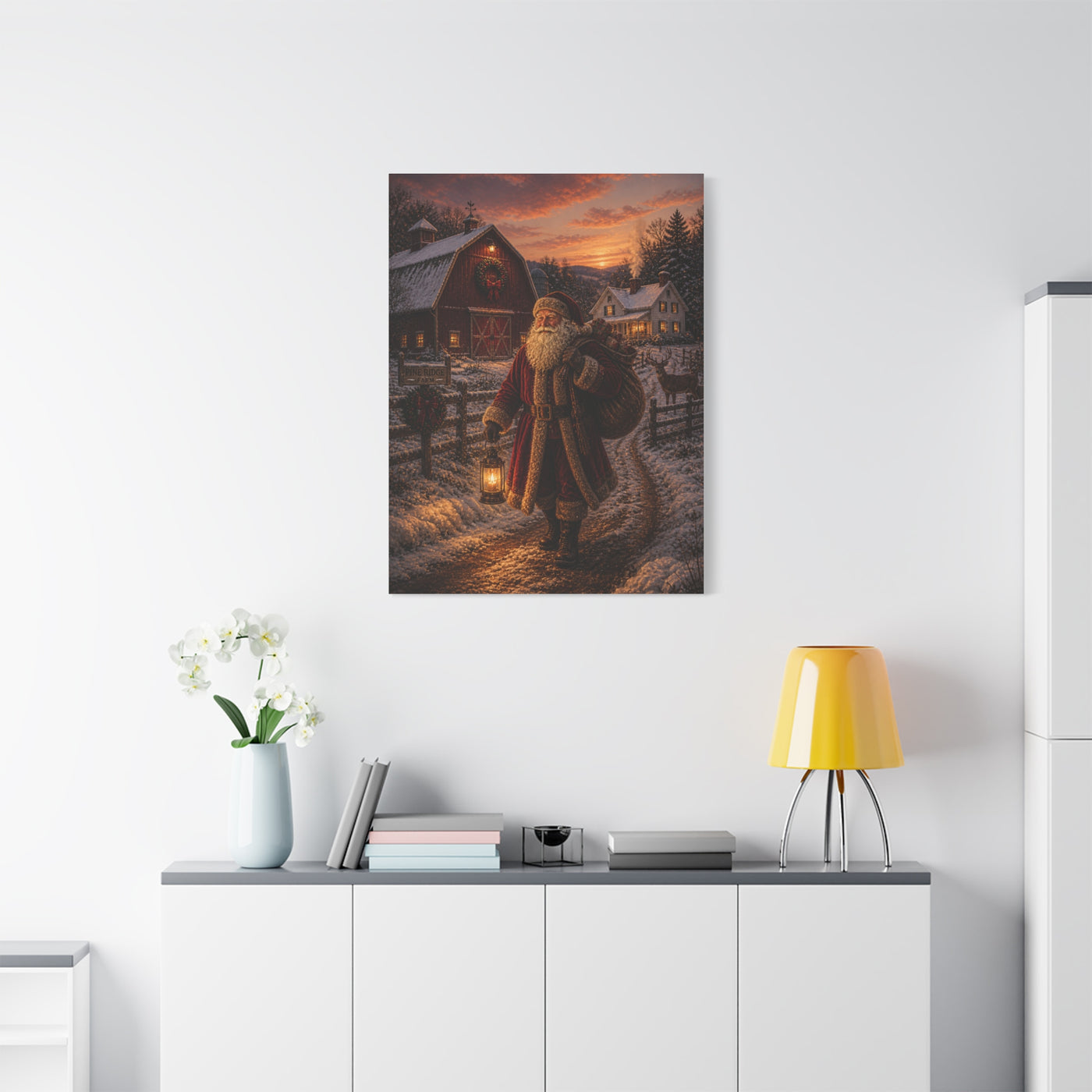 Rustic Farmhouse Santa at Dusk Wall Art & Canvas Print
