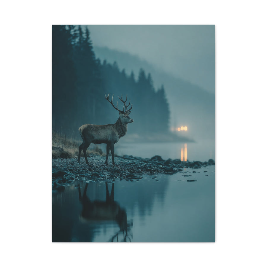 Blue Hour Lakeside Stag Reflection Wall Art & Canvas Print