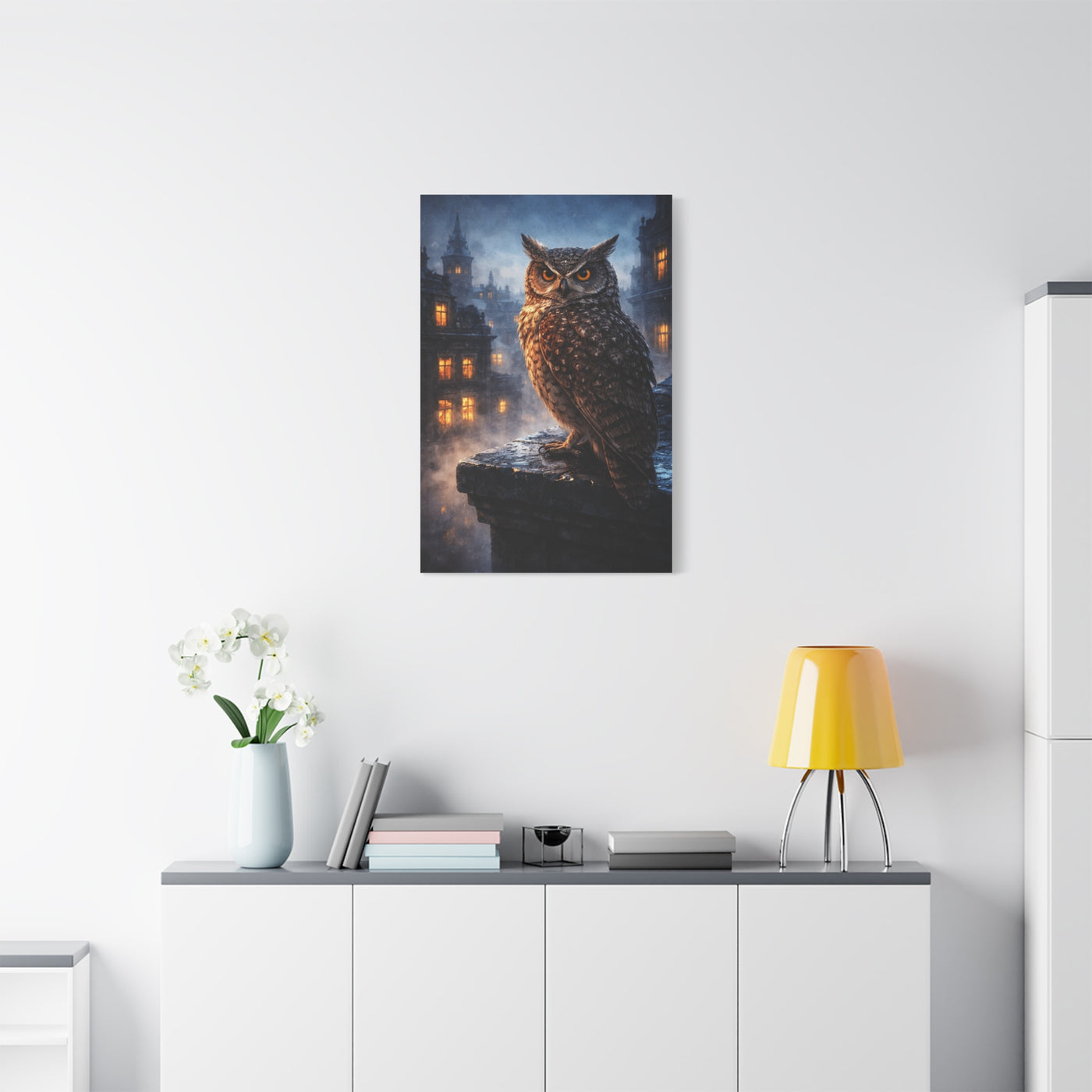 Urban Nocturne Owl Rooftop Wall Art & Canvas Print