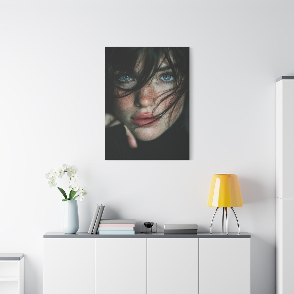 Wind-Swept Freckled Muse Portrait Wall Art & Canvas Print