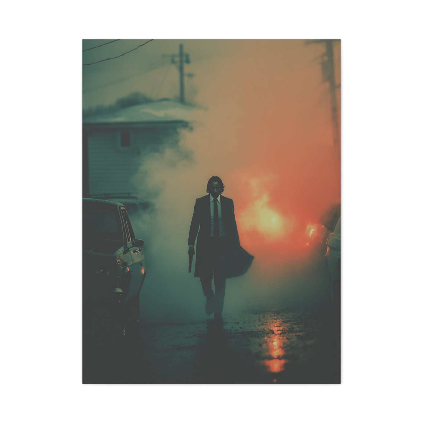 John Wick Foggy Street Walk Movie Poster Wall Art & Canvas Print