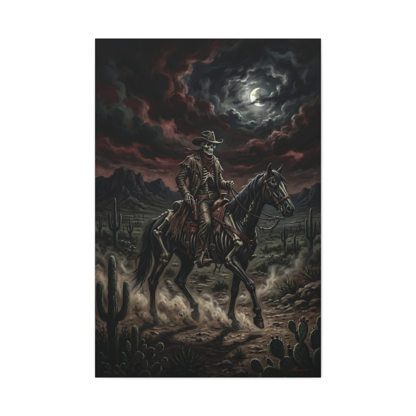 Moonlit Skeleton Rider Desert Journey Wall Art & Canvas Print