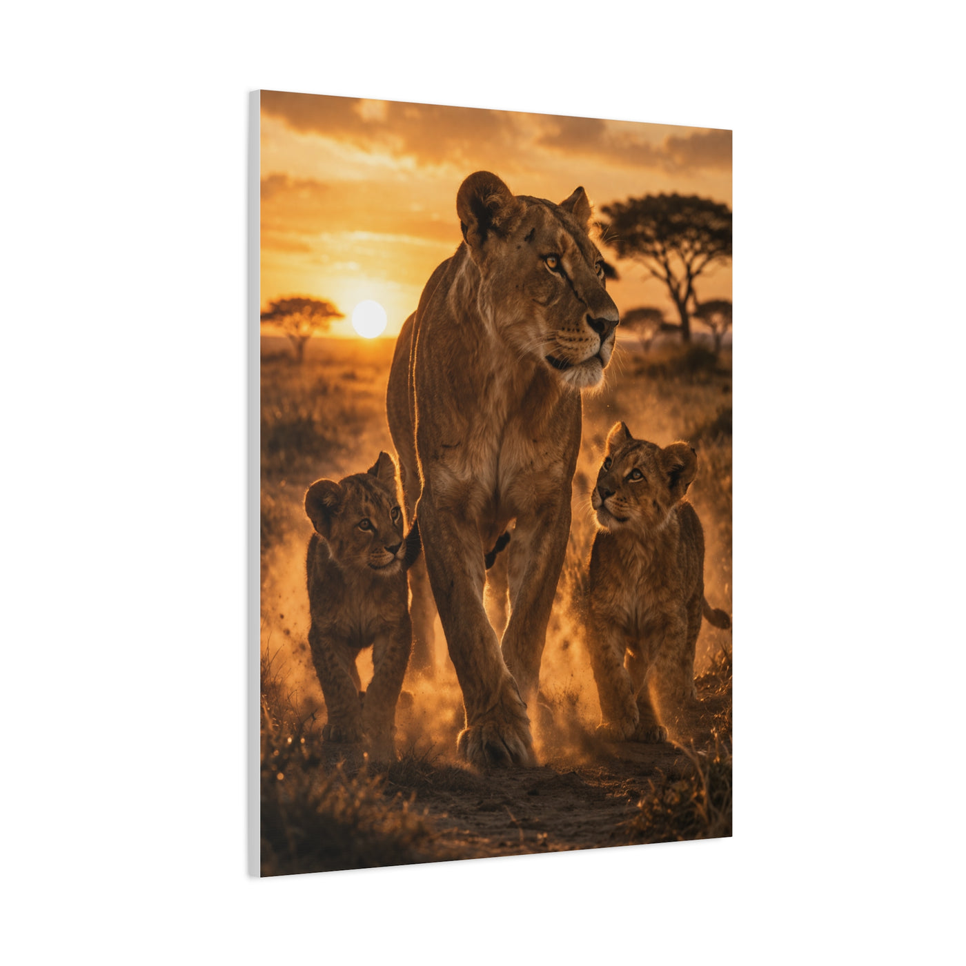 Lioness with Cubs Golden Path Wall Art & Canvas Print