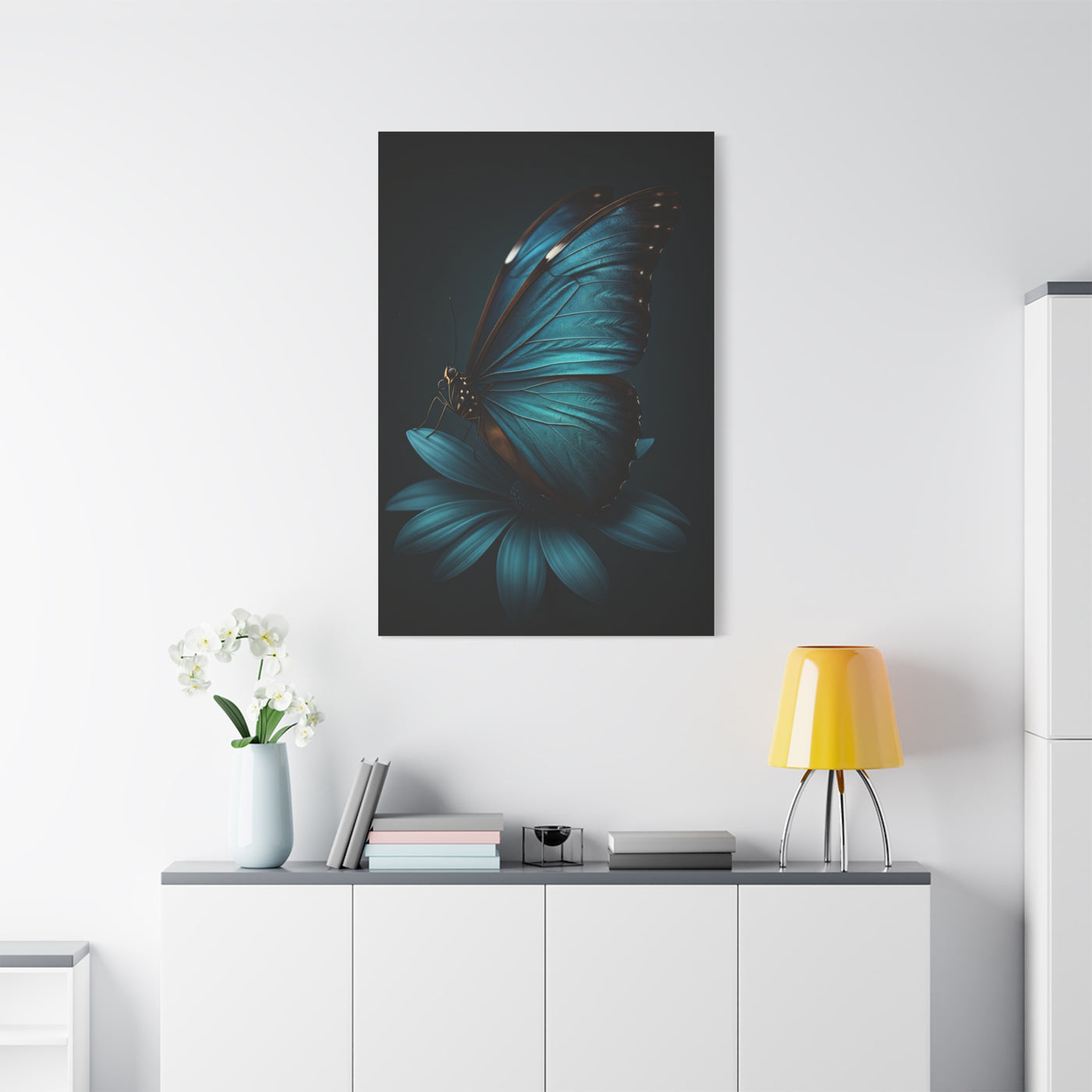 Blue Morpho Butterfly on Midnight Bloom Wall Art & Canvas Prints