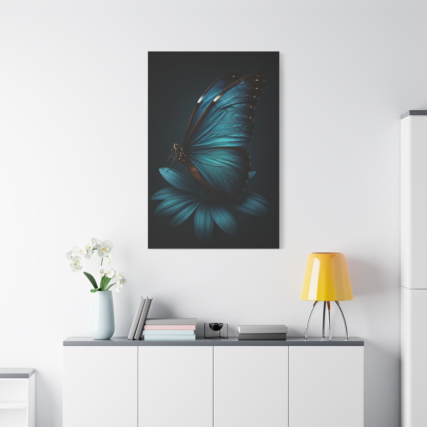 Blue Morpho Butterfly on Midnight Bloom Wall Art & Canvas Prints