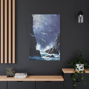 Seagulls Flying Above Crashing Coastal Waves Wall Art & Canvas Print
