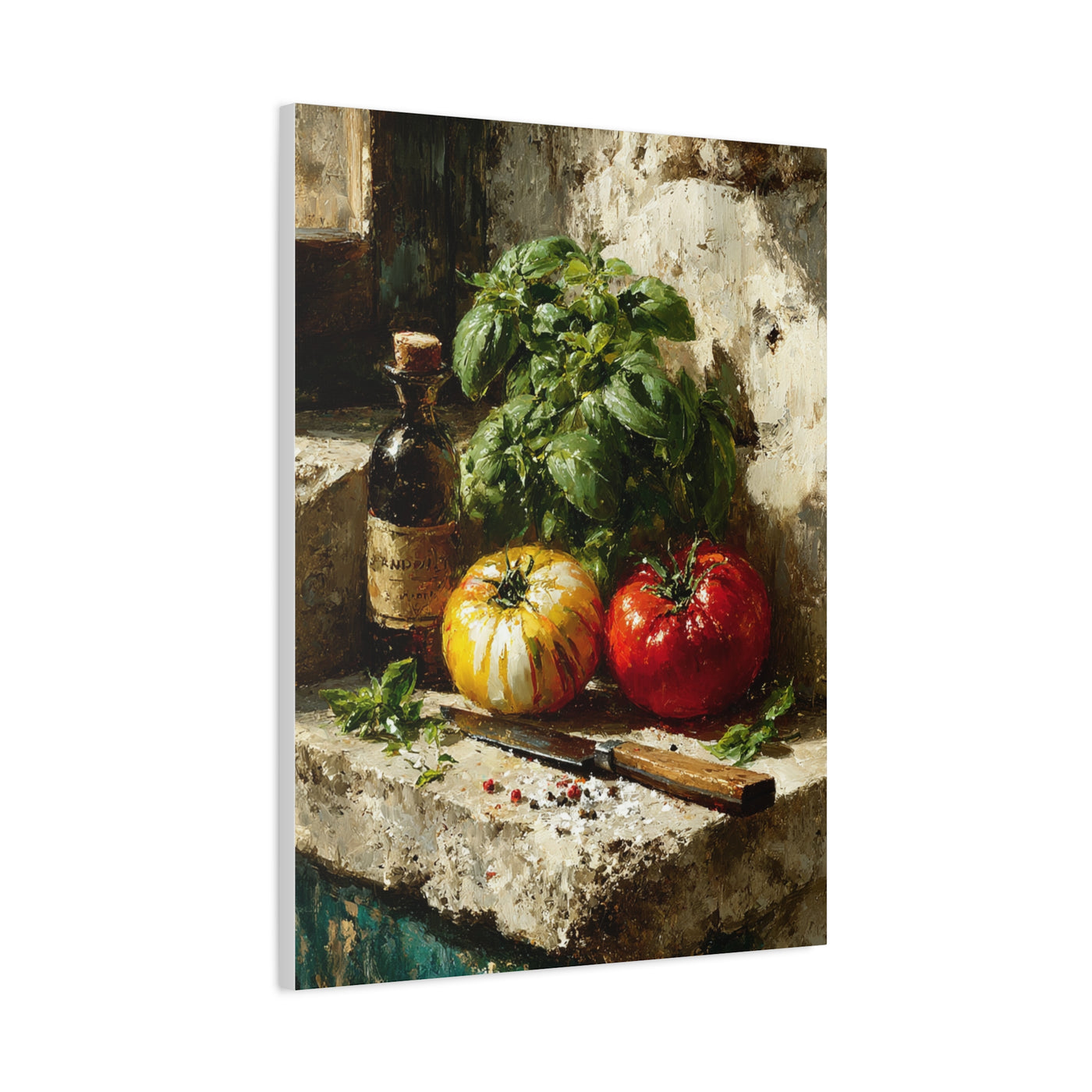 Italian Tomato & Basil Painterly Still Life Wall Art & Canvas Print