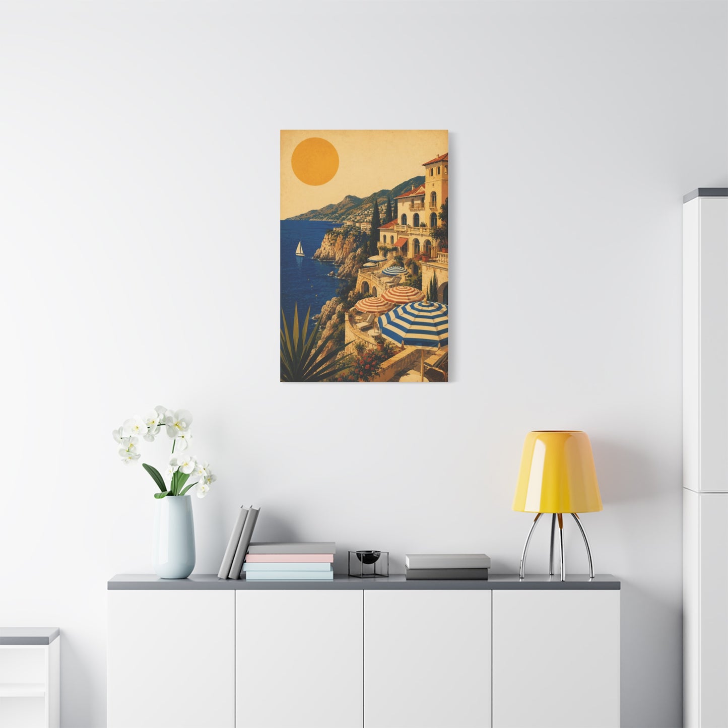 Riviera Coastal Terrace Poster Wall Art & Canvas Print