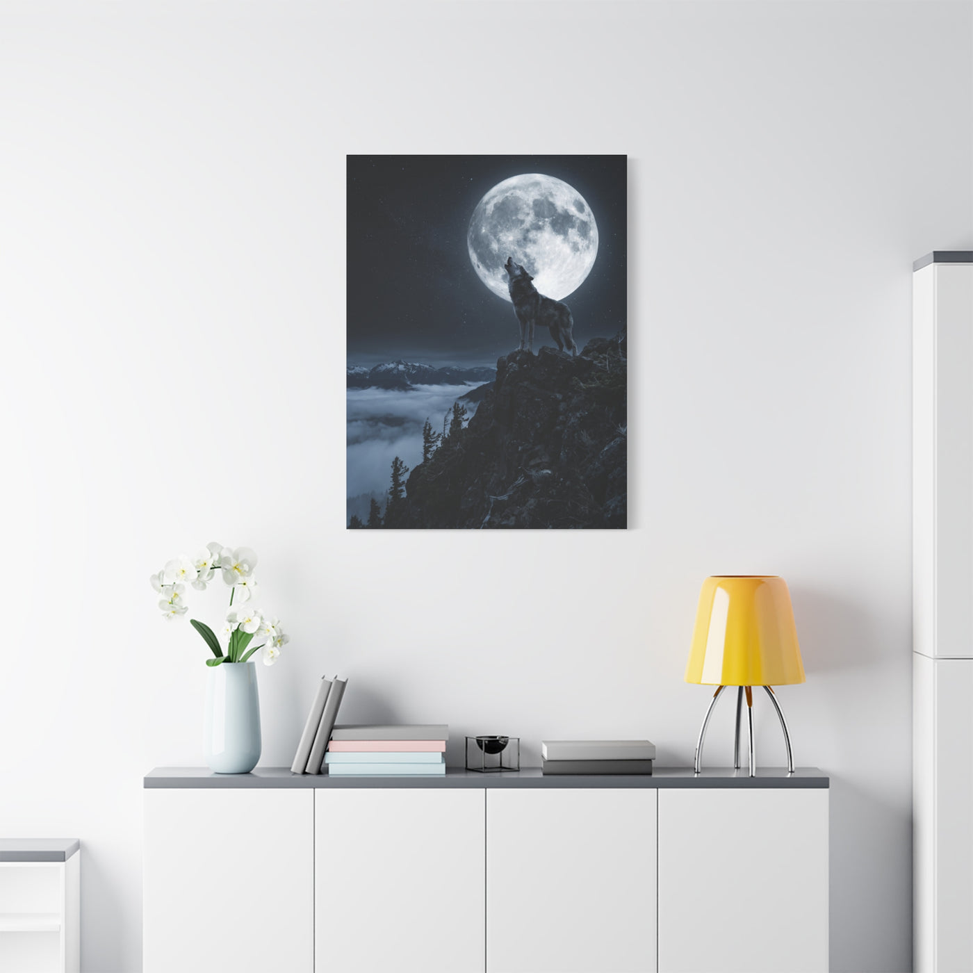 Full Moon Howling Wolf Ridge Scene Wall Art & Canvas Print