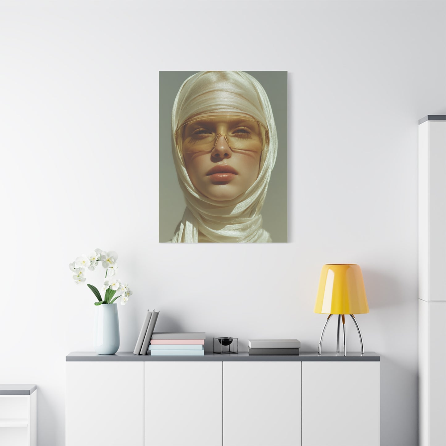 Golden Veil Futuristic Portrait Wall Art & Canvas Print