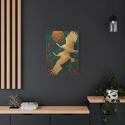 Golden Moon & Green Sky Crane Flight Wall Art & Canvas Print