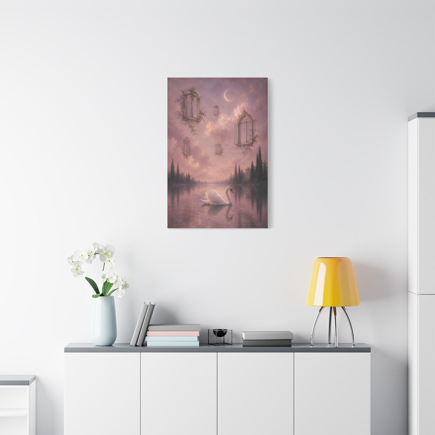 Surreal Swan & Floating Windows Dreamscape Wall Art & Canvas Print