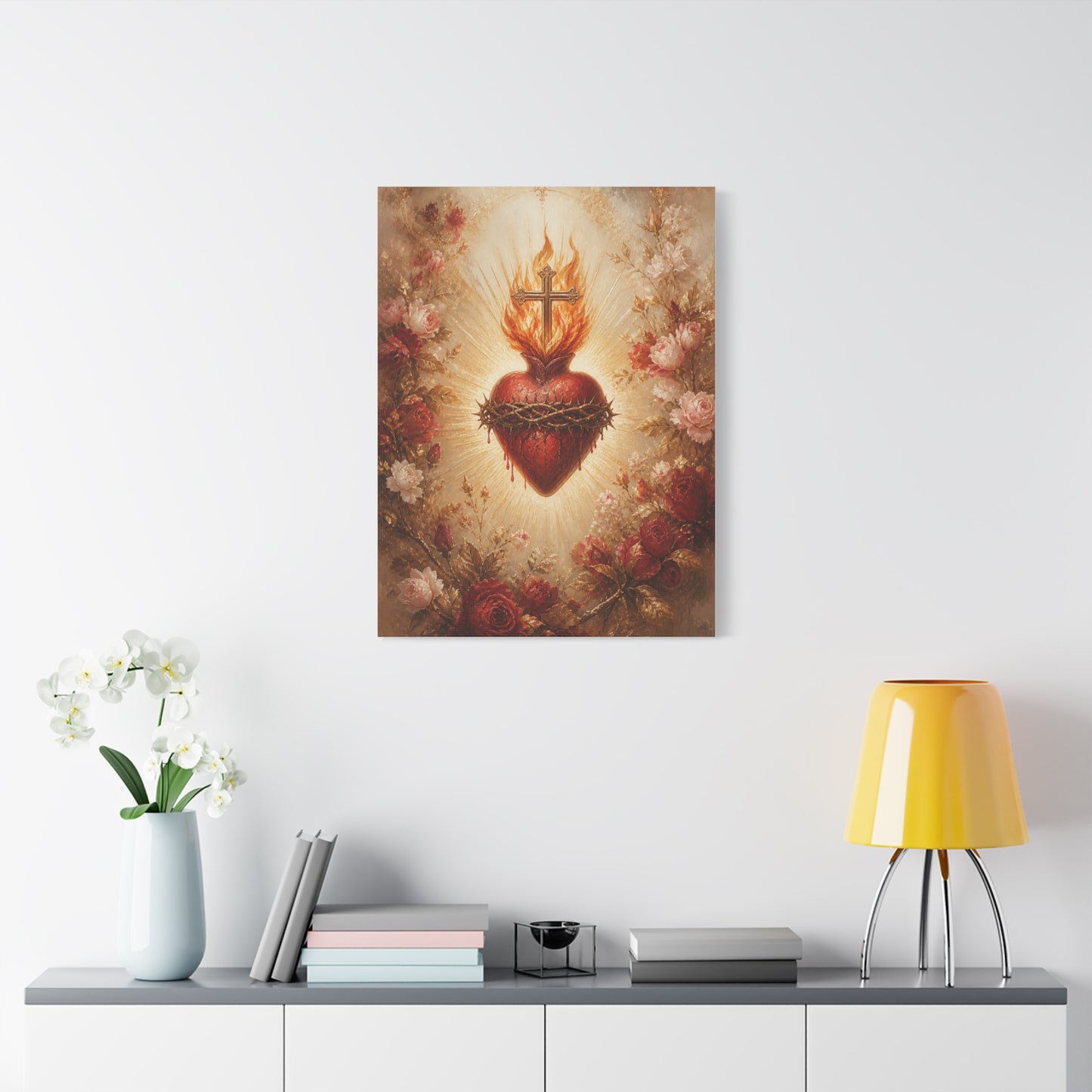 Sacred Heart Floral Devotional Wall Art & Canvas Print