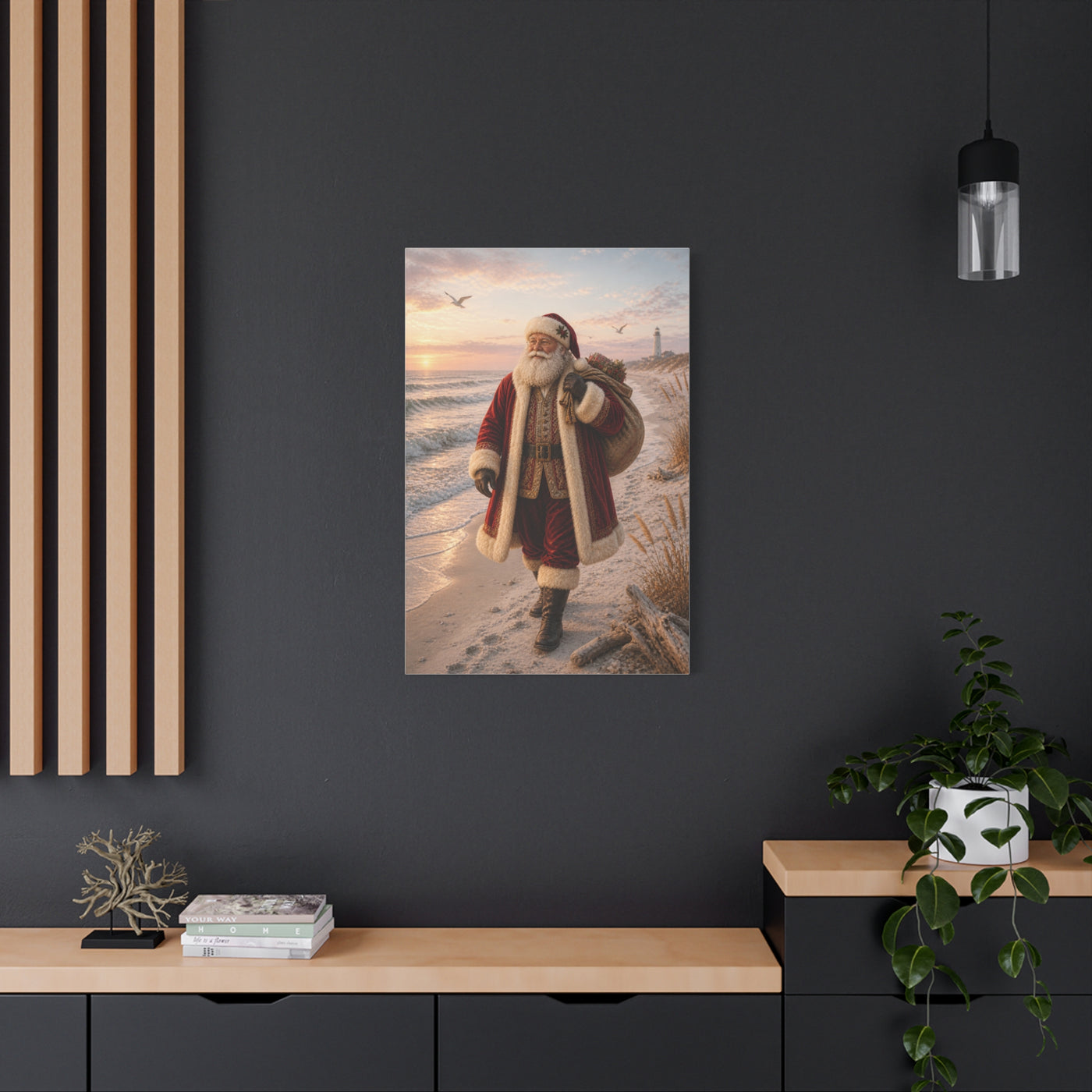 Coastal Santa at Sunrise Wall Art & Canvas Print
