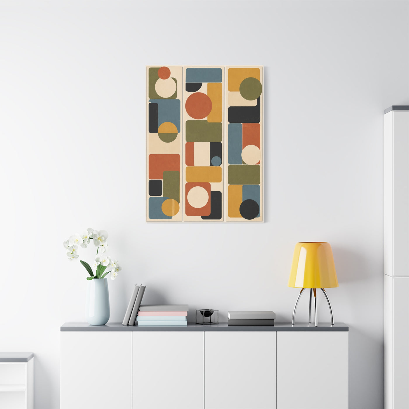 Mid-Century Modern Geometric Triptych Wall Art & Canvas Print