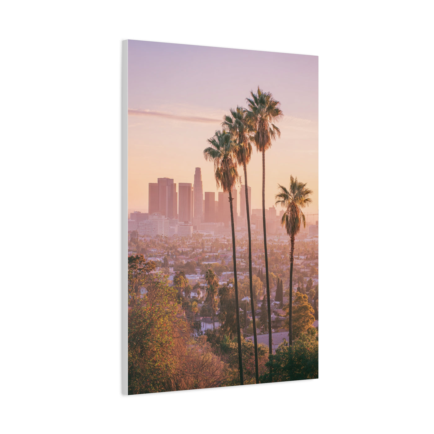 Los Angeles Sunset Skyline with Palm Trees Wall Art & Canvas Print