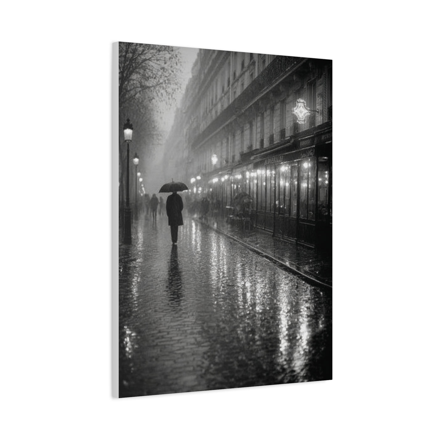 Rainy Paris Street Monochrome Wall Art & Canvas Print