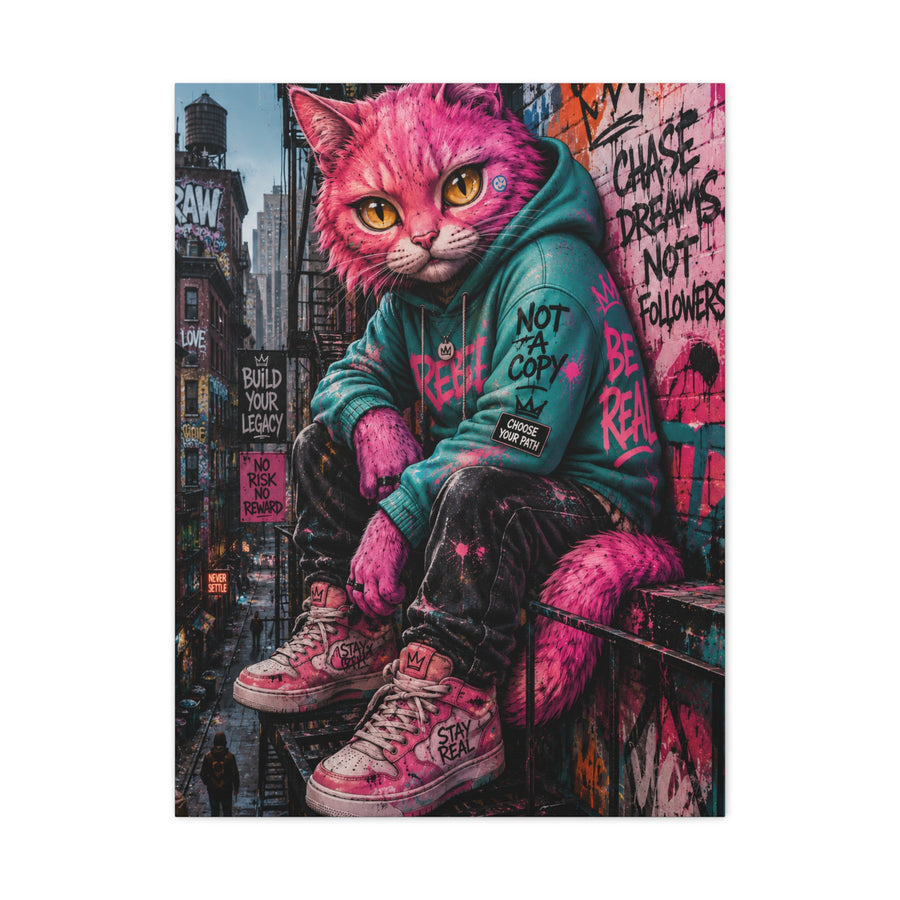 Urban Pink Cat Street Character Street Wall Art & Canvas Print