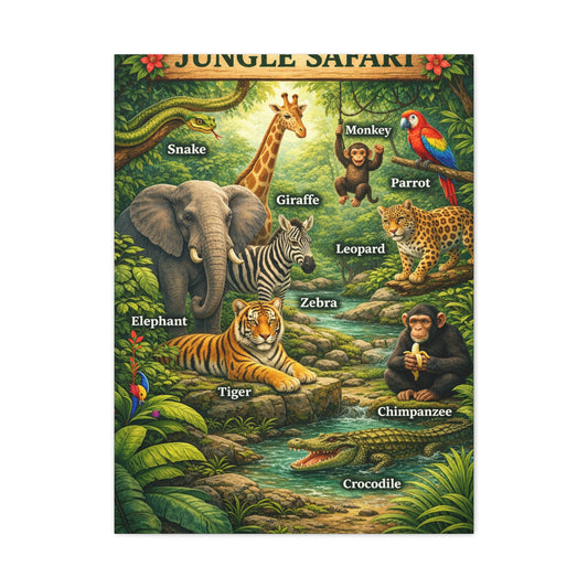 Jungle Safari Adventure Learning Poster Wall Art & Canvas Print