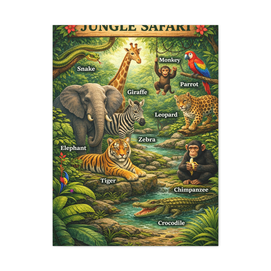 Jungle Safari Adventure Learning Poster Wall Art & Canvas Print