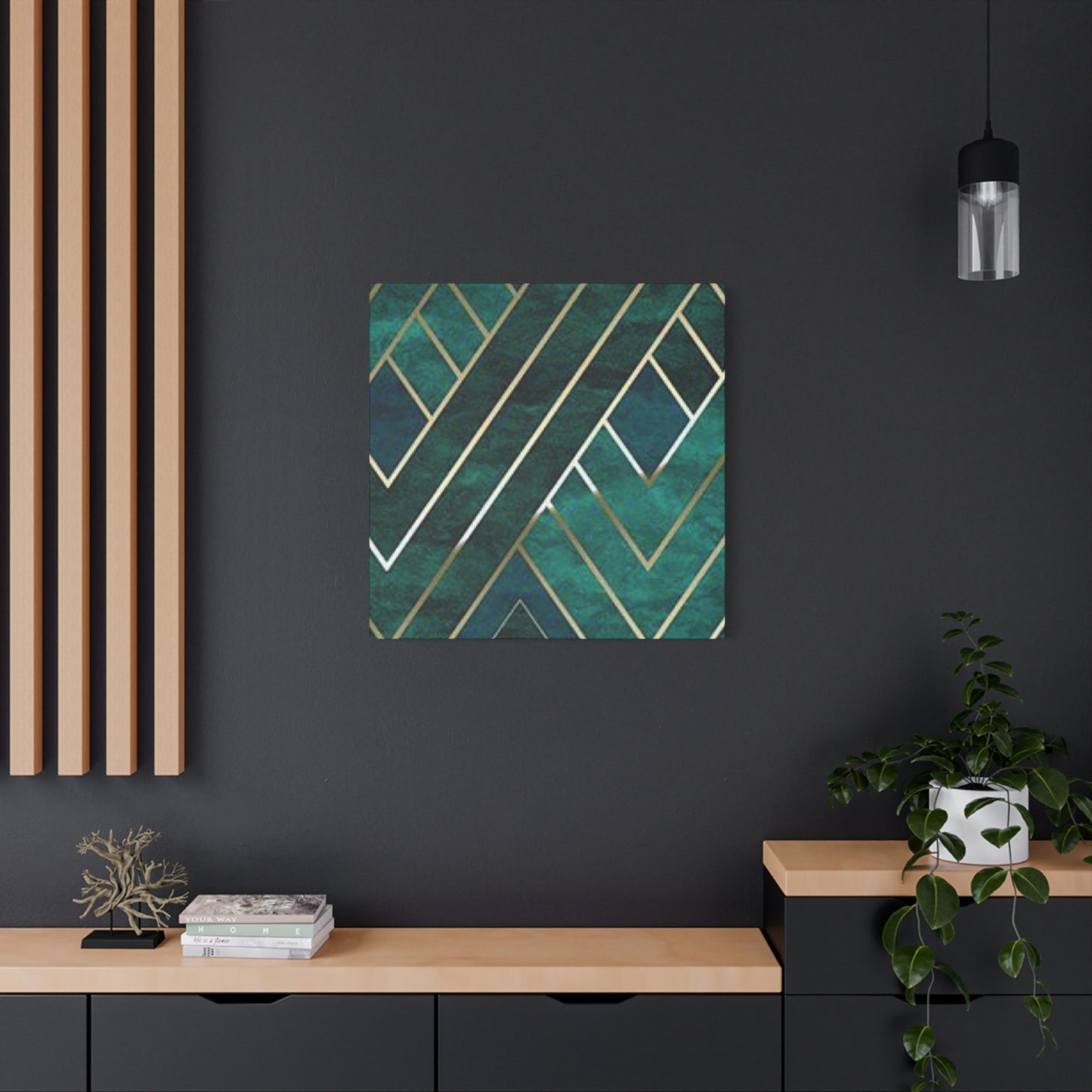 Golden Strips Olive Green Diagonal Patterns Wall Art & Canvas Prints