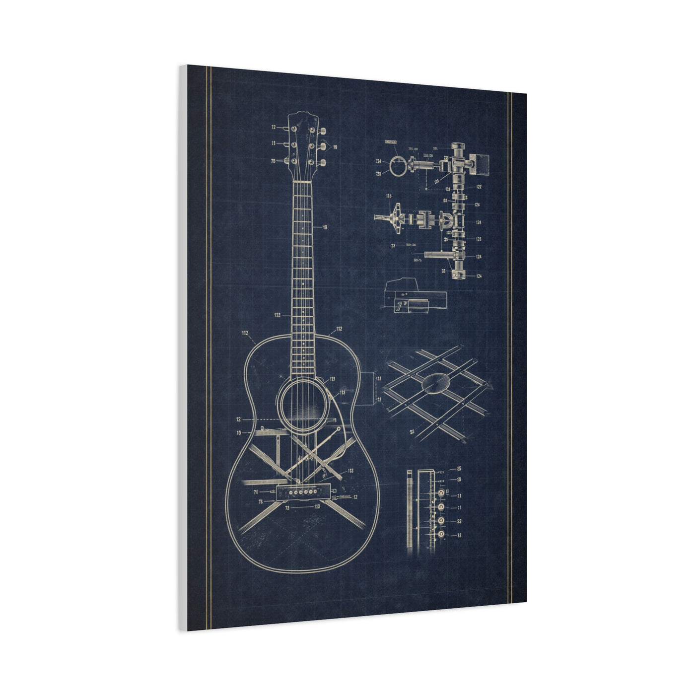 Acoustic Guitar Blueprint Study Wall Art & Canvas Print
