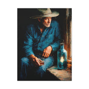 Whiskey Window Cowboy Painting Wall Art & Canvas Print