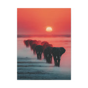 Elephant Herd Sunset Journey Wall Art & Canvas Print