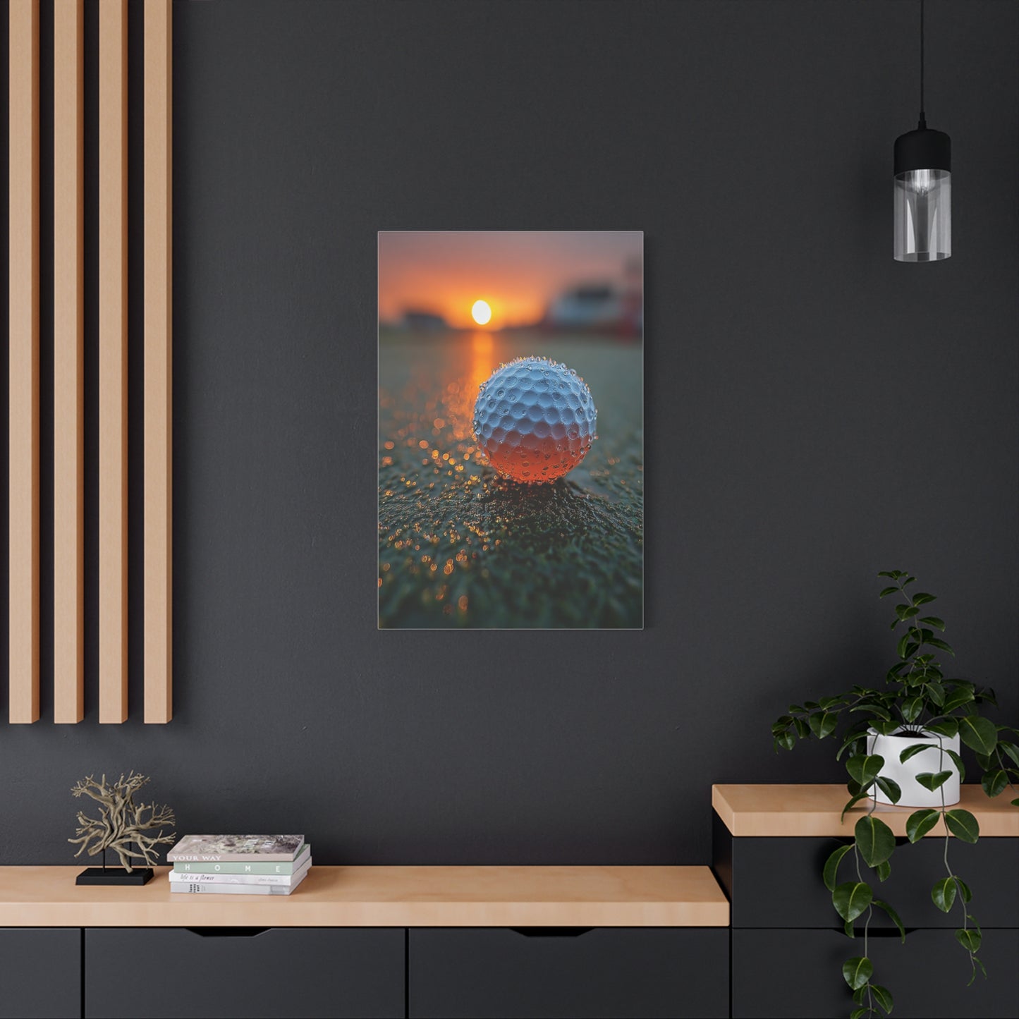 Dew-Covered Golf Ball Sunrise Macro Wall Art & Canvas Print