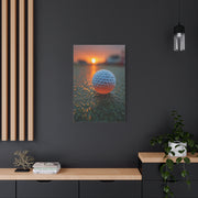 Dew-Covered Golf Ball Sunrise Macro Wall Art & Canvas Print