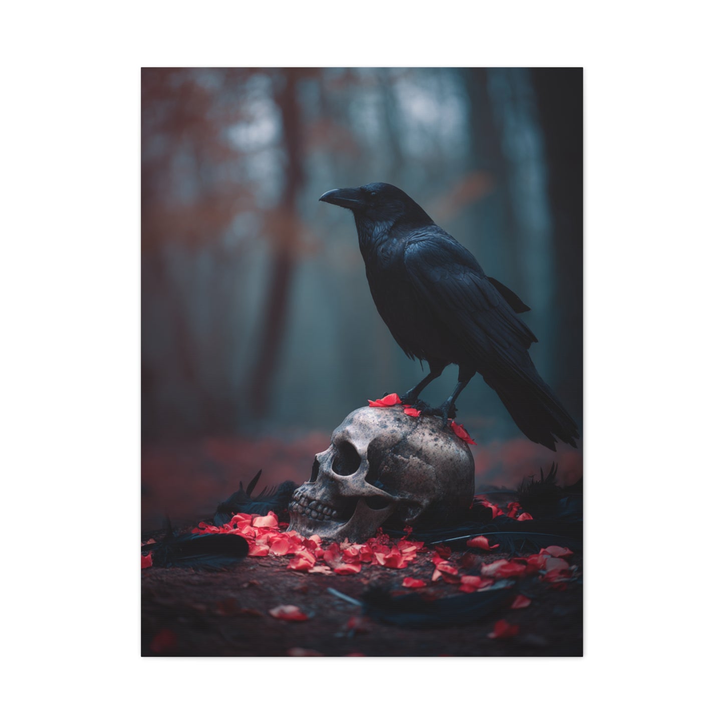Crow on Weathered Skull Wall Art & Canvas Print